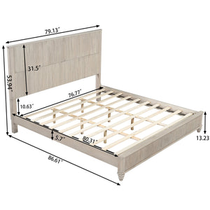 English Elm Solid Rubberwood Queen Platform Bed Tall Headboard Natural Grain No Box Spring W1716S00018