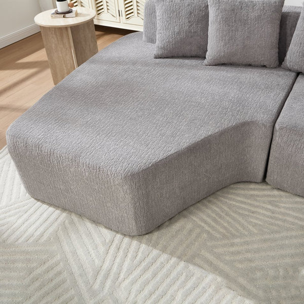 English Elm Compression Sectional Couch with Corduroy Upholstery, Deep-Seated Modular L-Shaped Sleeper Sofa, No-Assembly Comfort and Stability LIGHT GREY W1249S00007