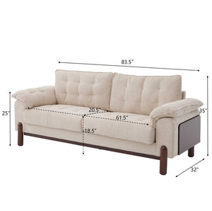 English Elm 83.5 In. Three Seat Boucle Sofa with Looped Texture and Lumbar Support for Living Rooms Beige N773IS00096B