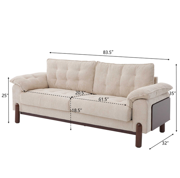 English Elm 83.5 In. Three Seat Boucle Sofa with Looped Texture and Lumbar Support for Living Rooms Beige N773IS00096B