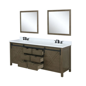 English Elm Rustic Brown Double Bath Vanity 80" W x 22" D with Cultured Marble Top, Matte Black Faucets & Mirrors B2731S01122