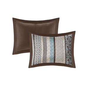 English Elm 5 Princeton Reversible Jacquard Quilt Set King/Cal King Chocolate Medallion Leaf Stripe Luxury Blue 22.83 L x 17.32 W x 10.24 H B03597542