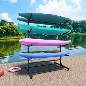 English Elm 82"h Freestanding Steel Kayak Storage Rack Holds 8 Boards with Locking Wheels T2398P313238