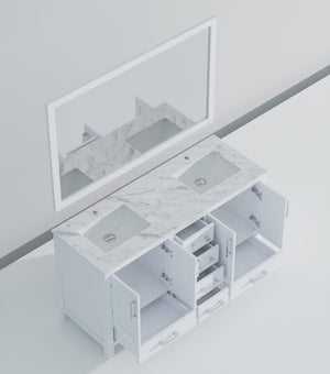 English Elm White Double Bath Vanity Set With Carrara Marble Top, Soft-Close Drawers & 58-Inch Mirror Included B2731S00695-GIGA