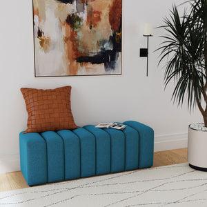 English Elm 1pc Modern Fabric Upholstered Tufted Accent Bench with Curved Silhouette Foam Cushion Sleek Minimal Legs Peacock Blue 55.7 L x 21.85 W x 19.49 H B011P362627