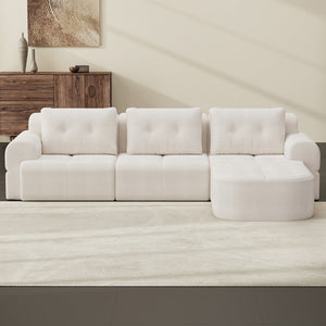 English Elm Modular Sectional Sofa with Chaise Full Foam Build Woven Fabric for Living Room Beige White W2379S00005
