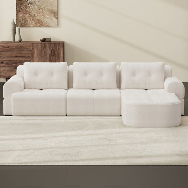 English Elm Modular Sectional Sofa with Chaise Full Foam Build Woven Fabric for Living Room Beige White W2379S00005
