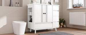 English Elm 36" Freestanding Bathroom Vanity Solid Wood Cabinet Ceramic Basin Four Drawers White W1580P382510
