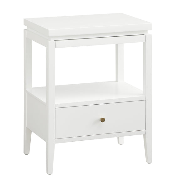 English Elm Olana Floating Top 1-Drawer Nightstand in White — Modern Solid Wood Nightstand with Hidden Tray, Gold Pull, Shelf B050P376963
