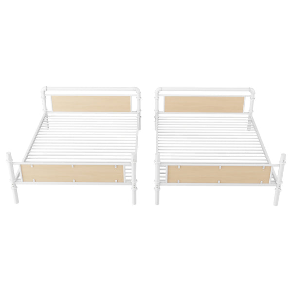 English Elm Twin Twin XL over Twin XL Metal Bunk Bed, Industrial White Detachable Design with Guard Rails, 300lb Capacity W2580P304984