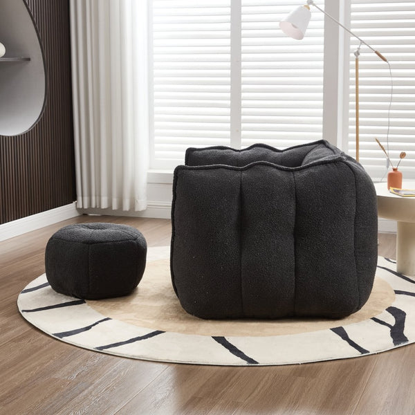 English Elm Soft Bean Bag Chair Set With Footstool For Gaming & Relaxation - Cozy, Durable & Space-Saving Design W1996P309482-GIGA