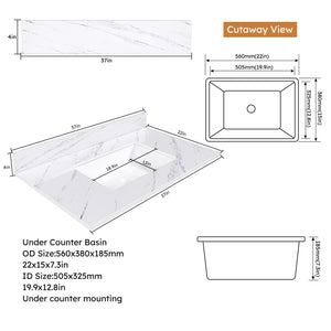 English Elm 37 Inch Marble Vanity Top - Elegant Bianco Carrara With Undermount Sink & 4" Backsplash For Style W2700P194074