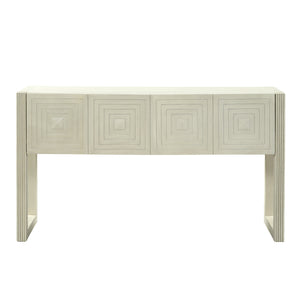 English Elm [video] Art Deco Console Table Geometric Carved Fronts Fluted Legs 3 Soft-close Drawers Natural N759P433572N