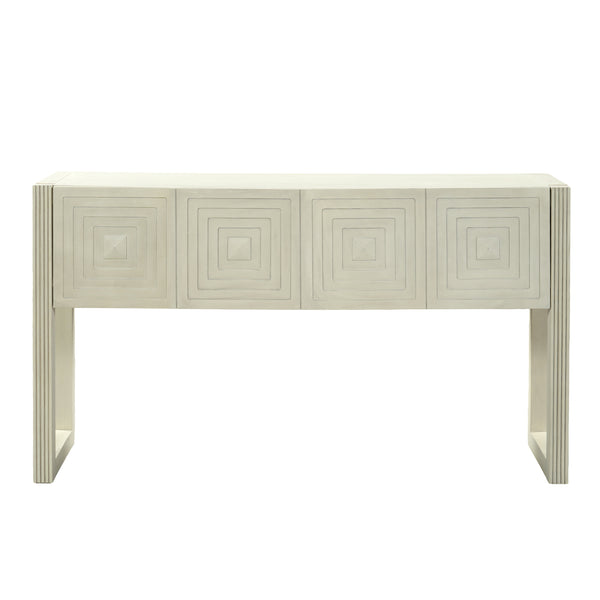 English Elm [video] Art Deco Console Table Geometric Carved Fronts Fluted Legs 3 Soft-close Drawers Natural N759P433572N