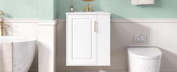 English Elm 20" Floating Bathroom Vanity with Ceramic Sink Soft Close Door and Open Side Shelf N710P332061K