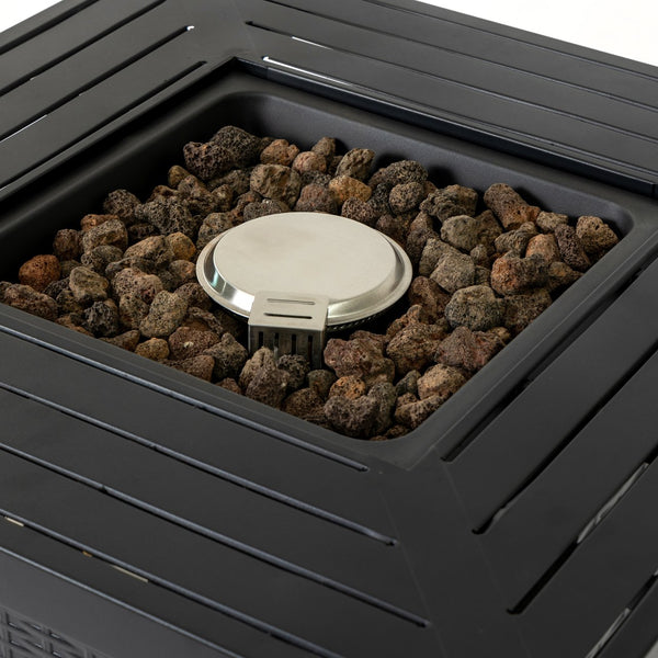 English Elm 28-Inch Iron Square Propane Fire Pit Table - Elegant, Durable Design With Adjustable Heat & Versatile Use W3131P277175