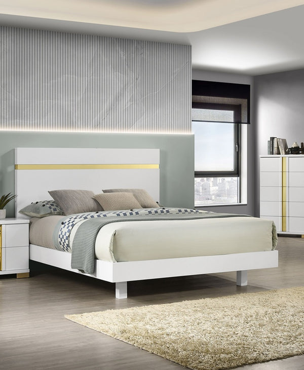 English Elm Modern 3Pc Full Size Bedroom Set With Led & Dust-Proof Nightstands – Chic White Furniture Design B2741S00181