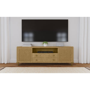 English Elm Benson Wide Rattan Door Media Console with Aged Brass Legs for Modern Living Rooms Sand B062P440119