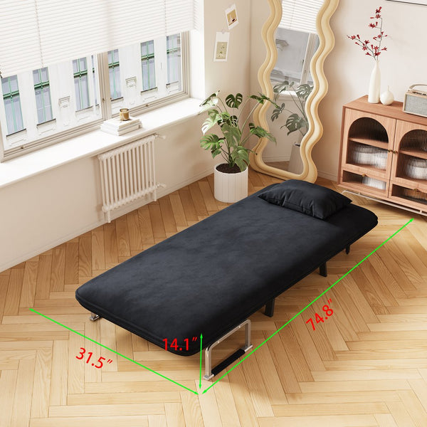 English Elm 31.5″ Convertible Chair Bed with Tri-Fold Design, Adjustable Backrest, Plush Pillow, Durable Frame for Home Comfort and Office Lounging Black W1767P220577