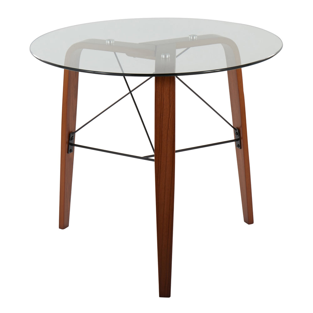 English Elm Contemporary Walnut Tripod Dining Table with Tempered Glass Top for Small Spaces B202P223353