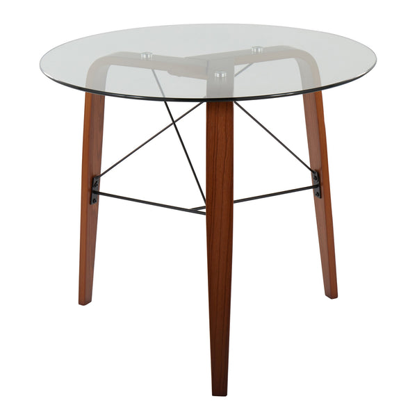 English Elm Contemporary Walnut Tripod Dining Table with Tempered Glass Top for Small Spaces B202P223353