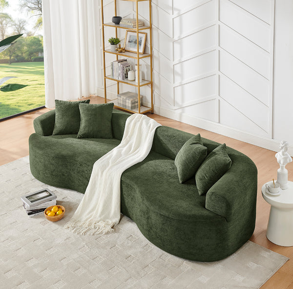 English Elm Modern Curved 4-Seater Sectional Sofa In Soft Chenille - Minimalist Design, No Assembly Needed, Green W1413S00106