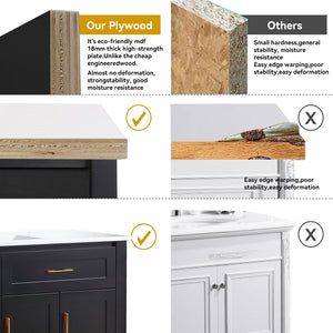 English Elm 48" Matte Black Bathroom Vanity with Ceramic Basin 4 Soft Close Doors and Drawers W3133P281660