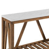 English Elm Walker Edison - Farmhouse A-Frame Faux Marble Entry Table With Lower Shelf - Faux White Marble/Walnut