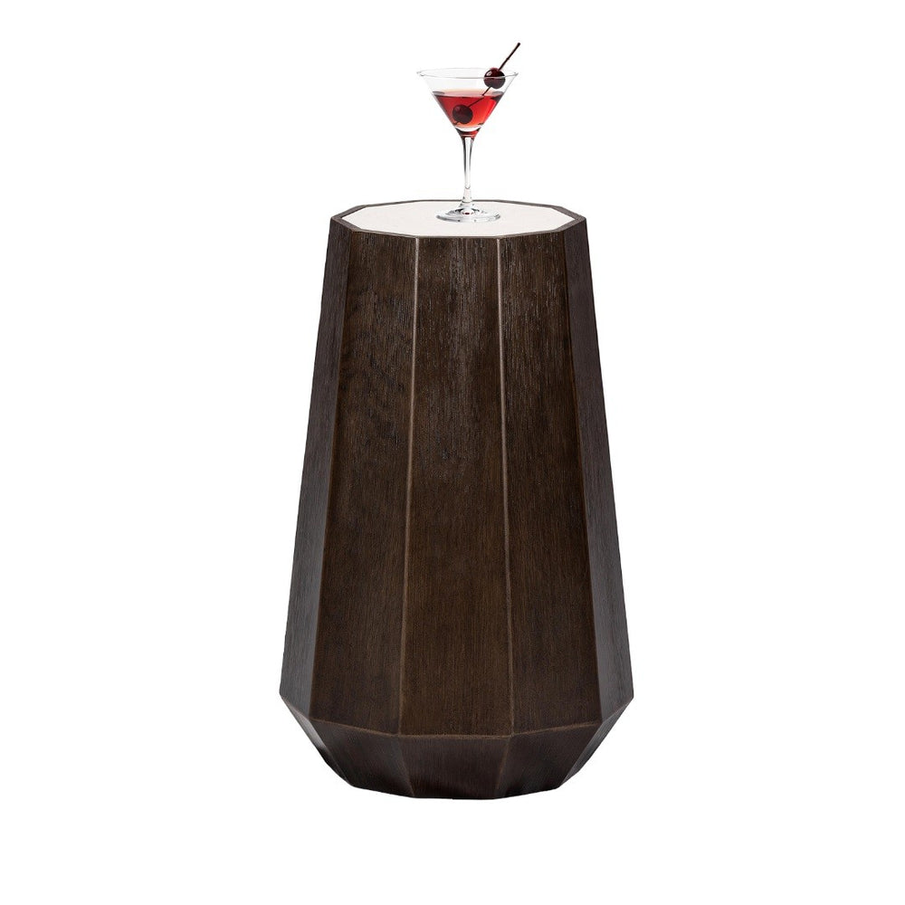 English Elm Transitional Martini Table With Quartz Stone Top - Trestle Base In Dark Walnut For Modern Living Spaces B2741P404281-GIGA