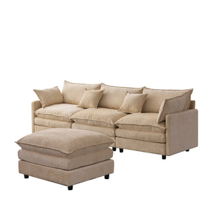 English Elm 105" L-shaped Chenille Sectional with Ottoman Pocket Spring Living Room Sofa Light Coffee W1097S00226