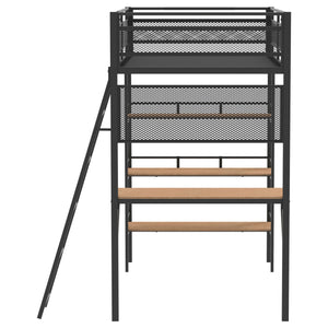English Elm William Twin Loft Bed with Built-in Desk and Shelves Industrial Steel Frame B062S01720