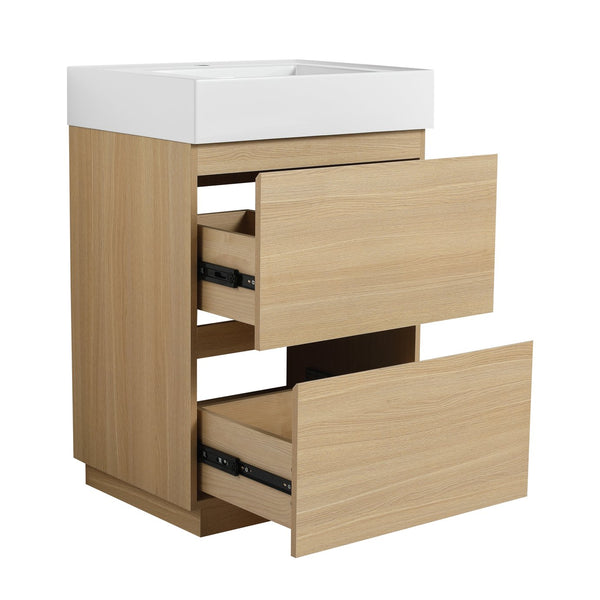 English Elm 24" Modern Bathroom Vanity with Single Undermount Sink, Engineered Wood, Waterproof Finish, 2 Drawers and Pre-Drilled Faucet Hole Oak W1972S00005