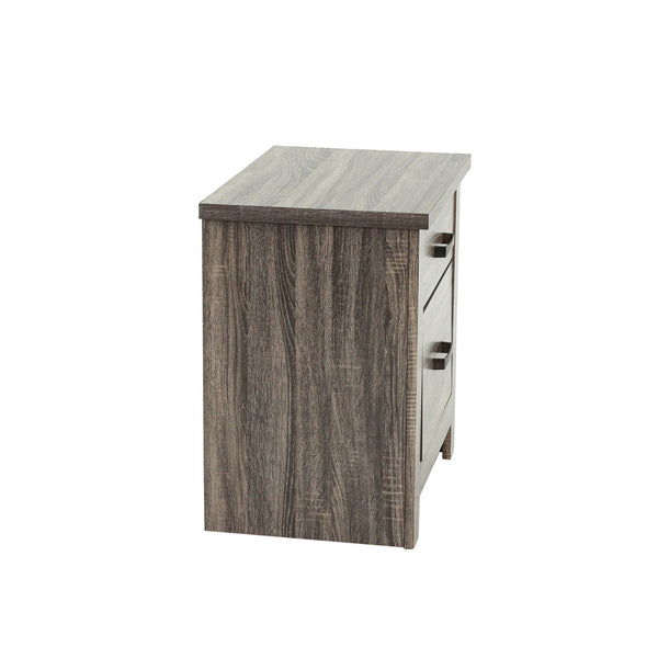 English Elm Wooden Mid-Century 2-Drawer Nightstand in Brown Grain Finish with Metal Hardware and Elongated Design B016P251351