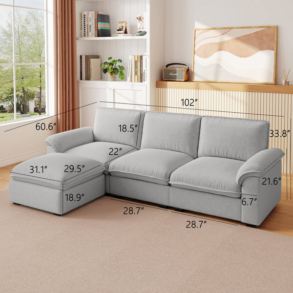 English Elm Cloud Sectional Sofa with Movable Chaise Soft Chenille Upholstery for Modern Living Rooms Gray W1359S00066
