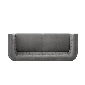 English Elm Modern Chenille Three Seater Sofa with Channel Tufted Back and Birch Wood Legs Grey N763S000100E