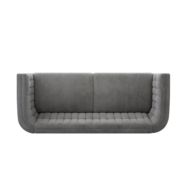 English Elm Modern Chenille Three Seater Sofa with Channel Tufted Back and Birch Wood Legs Grey N763S000100E