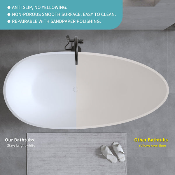 English Elm 59'' Freestanding Resin Stone Soaking Tub Sculptural Matte Finish with Overflow Drain W2753P191227
