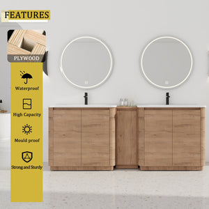 English Elm 84'' Freestanding Double Sink Bathroom Vanity Oak Finish Soft Close Storage Cabinet W999S00516
