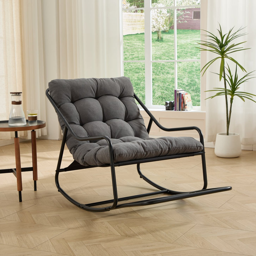 English Elm Outdoor Steel Rocking Chair Padded Seat Adjustable Swing for Patio or Bedroom W640P443541