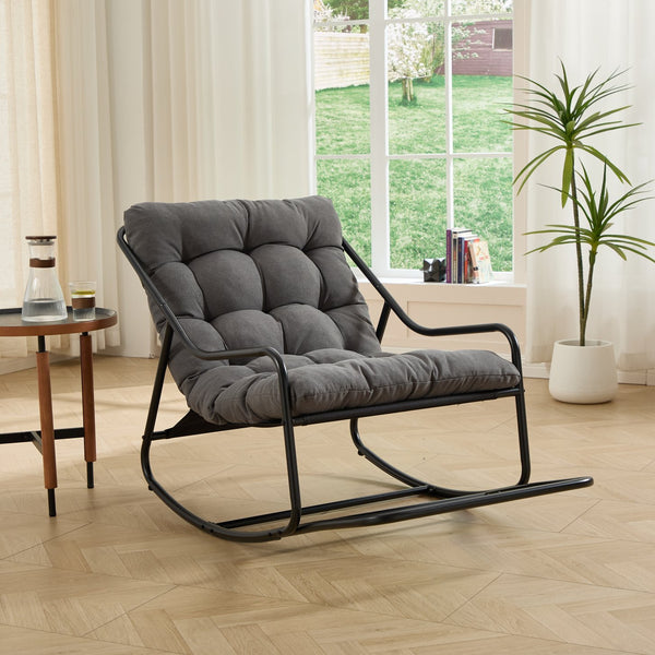 English Elm Outdoor Steel Rocking Chair Padded Seat Adjustable Swing for Patio or Bedroom W640P443541