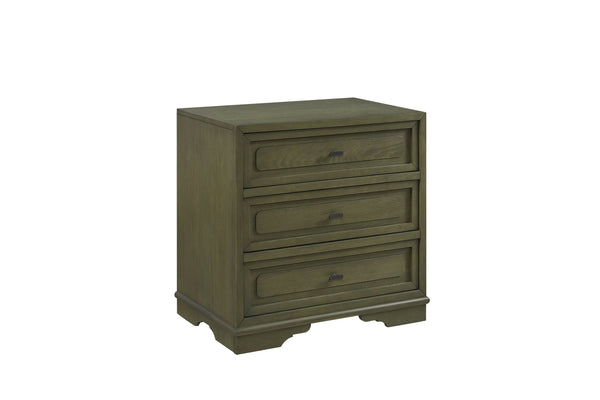 English Elm 3 Drawer Nightstand Warm Cashew Finish with Usb Charging Cedar Lined Bedroom Storage Green B2699P440922