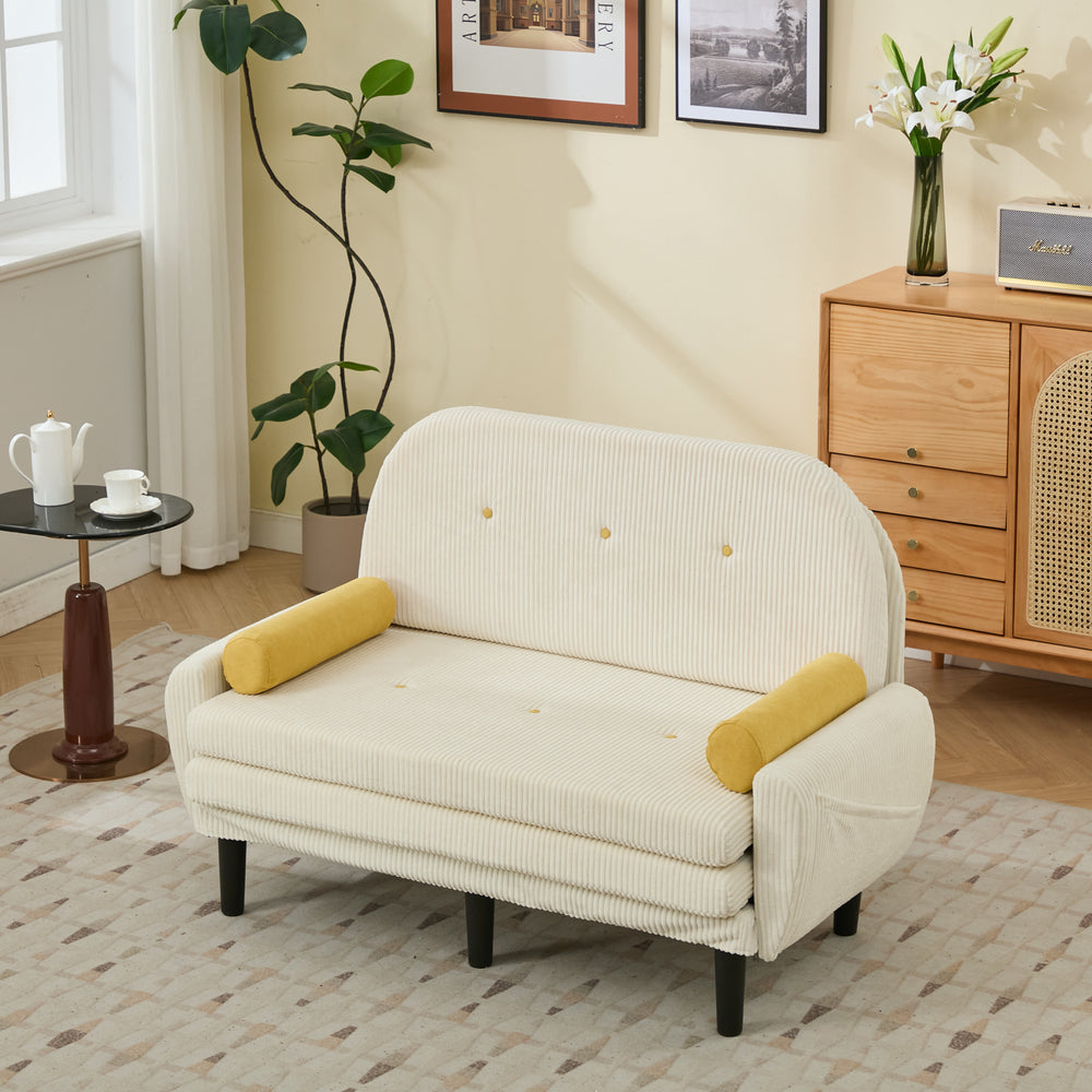 English Elm Ivory Corduroy Loveseat Daybed Recliner with USB Armrest, Metal Frame, Foam Cushions & Pillows W570P333061