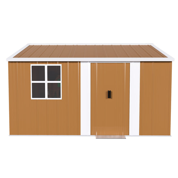 English Elm 12x10 Galvanized Steel Outdoor Storage Shed Weatherproof Backyard Garden Tool Organizer W2700S00064