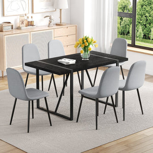 English Elm Table and Chair Set Round Tempered Glass Top with X Base and Four Pu Leather Seats Black,Light Gray W1151S04379