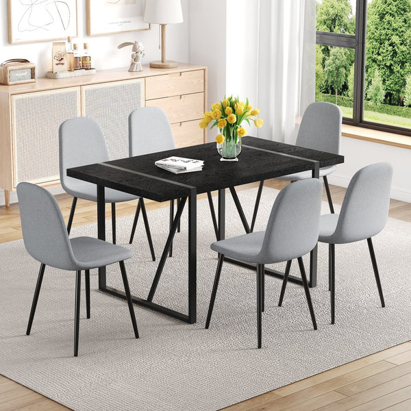 English Elm Table and Chair Set Round Tempered Glass Top with X Base and Four Pu Leather Seats Black,Light Gray W1151S04379