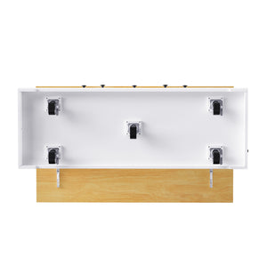 English Elm K&k 53 Inch Rolling Kitchen Island with Drop Leaf Power Outlet and Open Storage Racks White N707S185531W