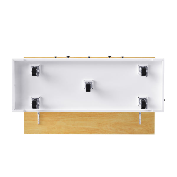 English Elm K&k 53 Inch Rolling Kitchen Island with Drop Leaf Power Outlet and Open Storage Racks White N707S185531W