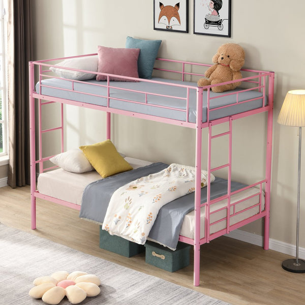 English Elm Metal Bunk Bed Twin Over with Built-in Staircase for Kids Shared Bedroom W311P201415