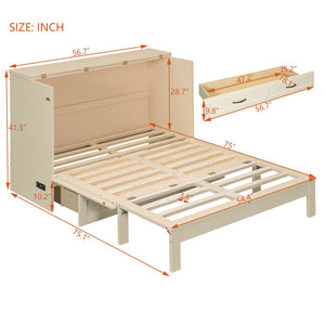 English Elm Full Size Murphy Bed Rattan Cabinet with Storage Drawers and Gold Hardware Gold N708S00009G