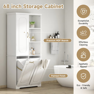 English Elm [video] Freestanding 68 Inch Tall Storage Cabinet with Tilt Out Hampers and Soft Close Door White N759S427900K